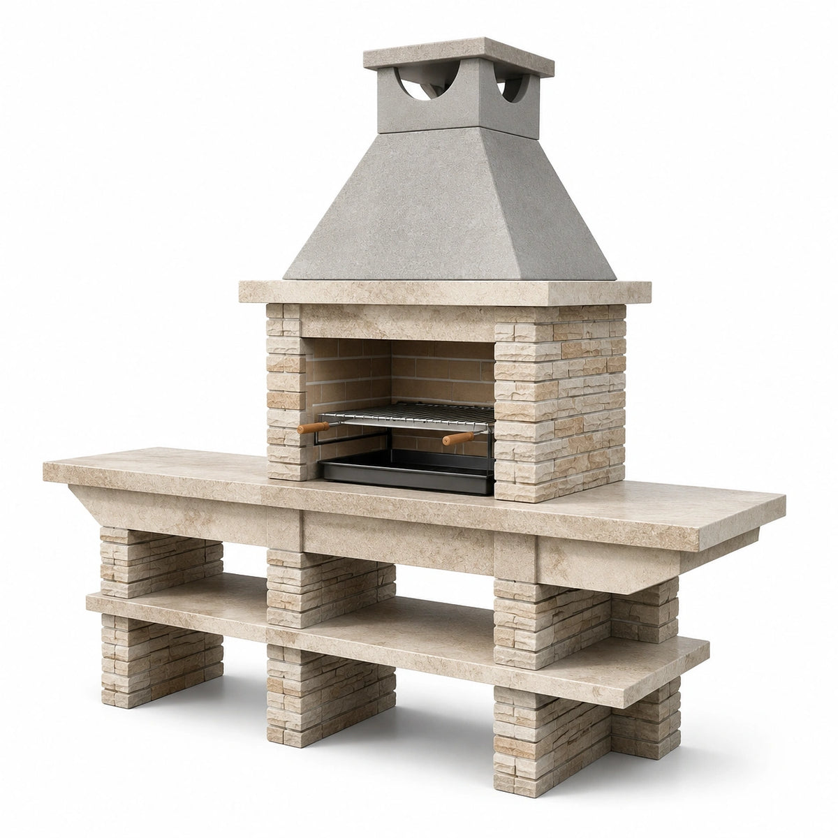 Barbecue in pietra naturale e acciaio inox beige