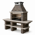 Barbecue in mattoni e pietra con piano in cemento, 150x75x210 cm, marrone