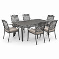 Set da pranzo in metallo da esterno con tavolo rettangolare e 6 sedie, grigio