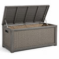 Cassapanca in rattan sintetico e metallo con coperchio sollevabile grigio