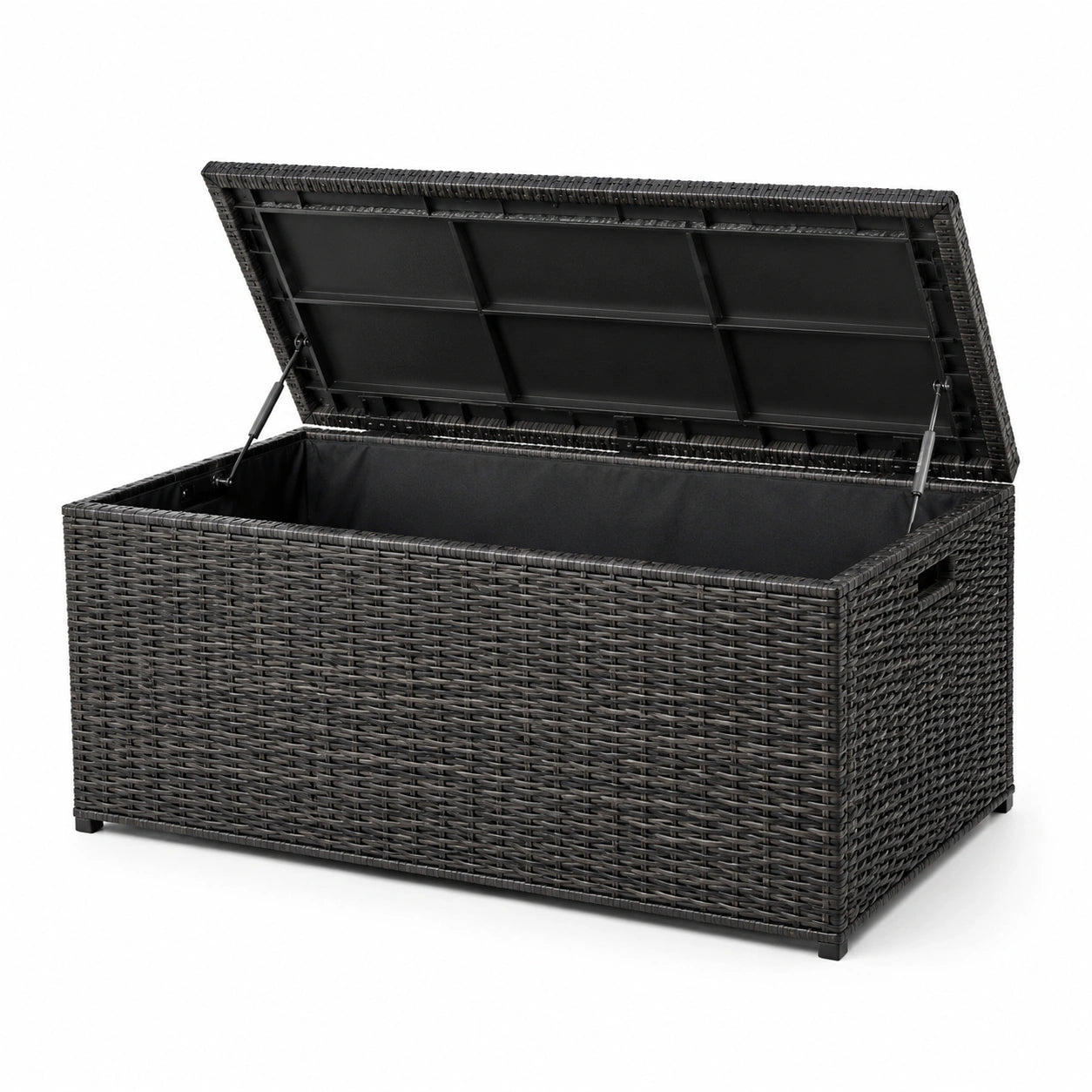 Baule da giardino in plastica rattan nero 120x50x60 cm
