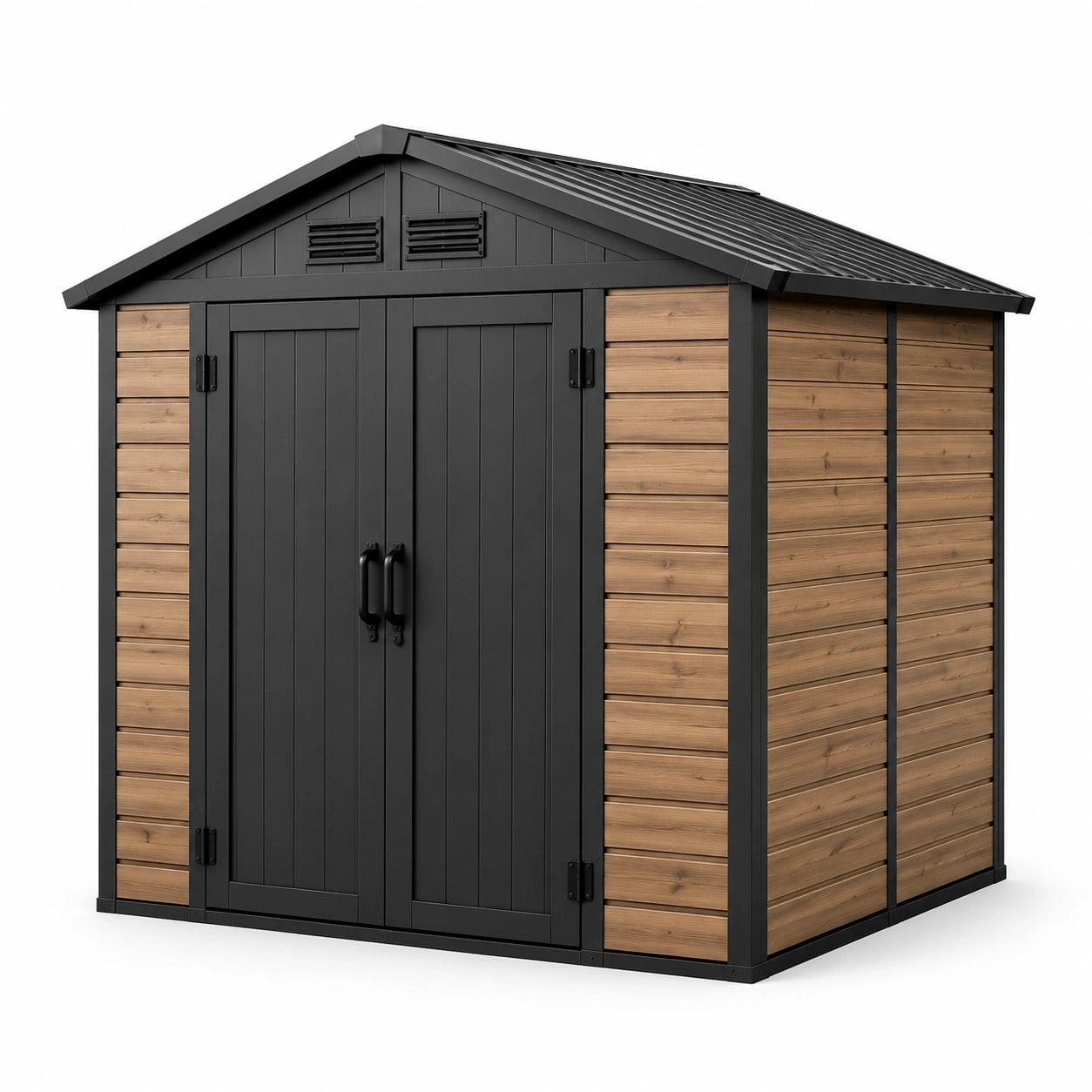 Casetta da giardino in plastica e legno 185x152x226 cm marrone e nero