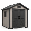 Casetta da giardino in resina con doppia porta e finestra 185x152x226 cm grigio scuro/nero