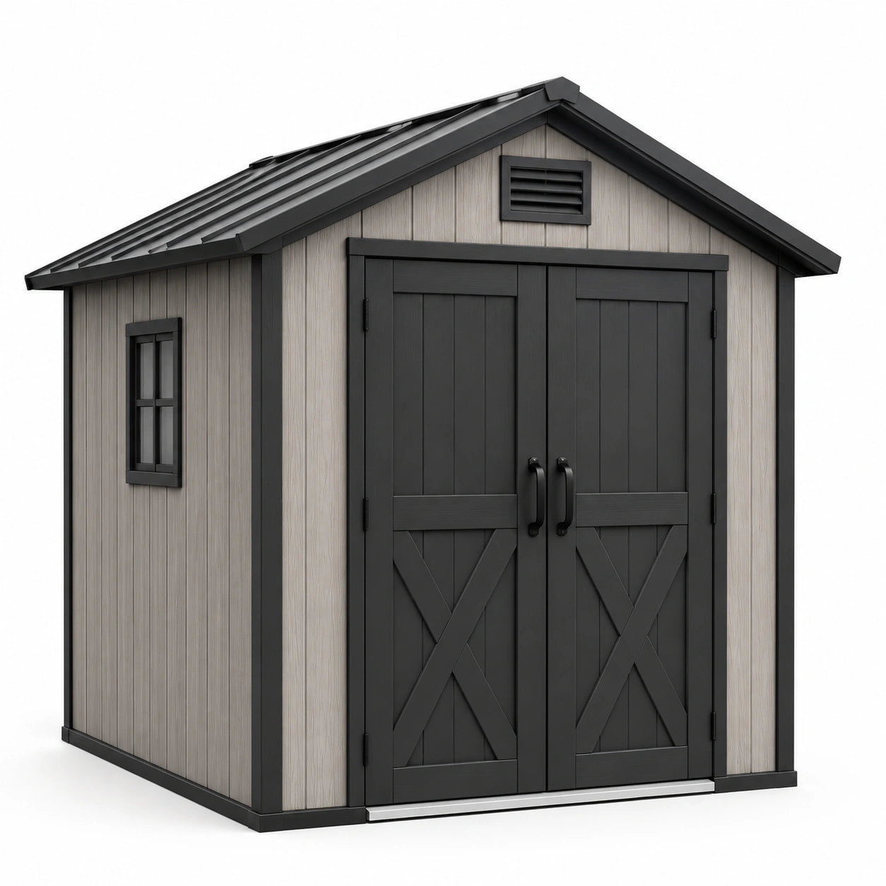 Casetta da giardino in resina con doppia porta e finestra 185x152x226 cm grigio scuro/nero