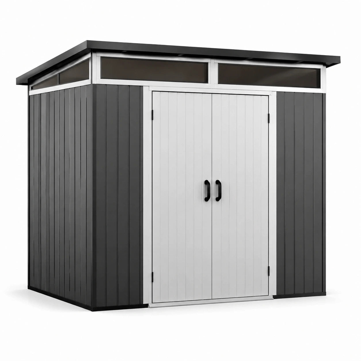 Casetta da giardino in resina con doppia porta grigia 200x150x210 cm