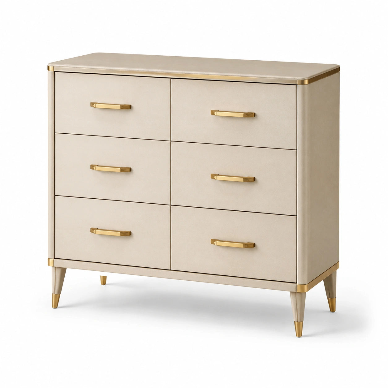 Cassettiera a 6 cassetti in legno e metallo L120 x P40 x H75 cm beige