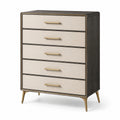 Cassettiera 5 Cassetti Legno e Metallo Nero e Ottone 82x120x40 cm