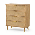 Cassettiera in Legno e Rattan a 4 Cassetti con Dettagli in Ottone