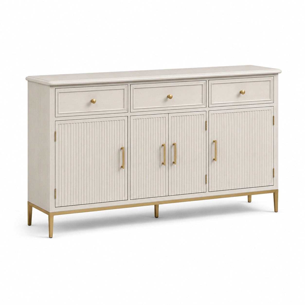 Credenza in legno e metallo bianca con 3 cassetti e 4 ante