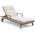 Lettino prendisole in legno di teak e alluminio con cuscino beige