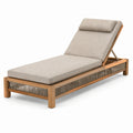 Lettino prendisole in legno di teak e tessuto beige