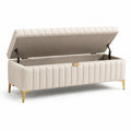 Cassapanca in Tessuto Pile Beige con Gambe in Metallo