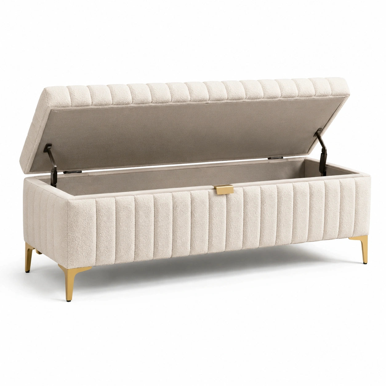 Cassapanca in Tessuto Pile Beige con Gambe in Metallo