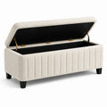 Panca contenitore in tessuto poliestere beige con gambe in legno