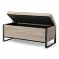 Panca contenitore in legno e metallo 120x40x45 cm tessuto beige e metallo nero