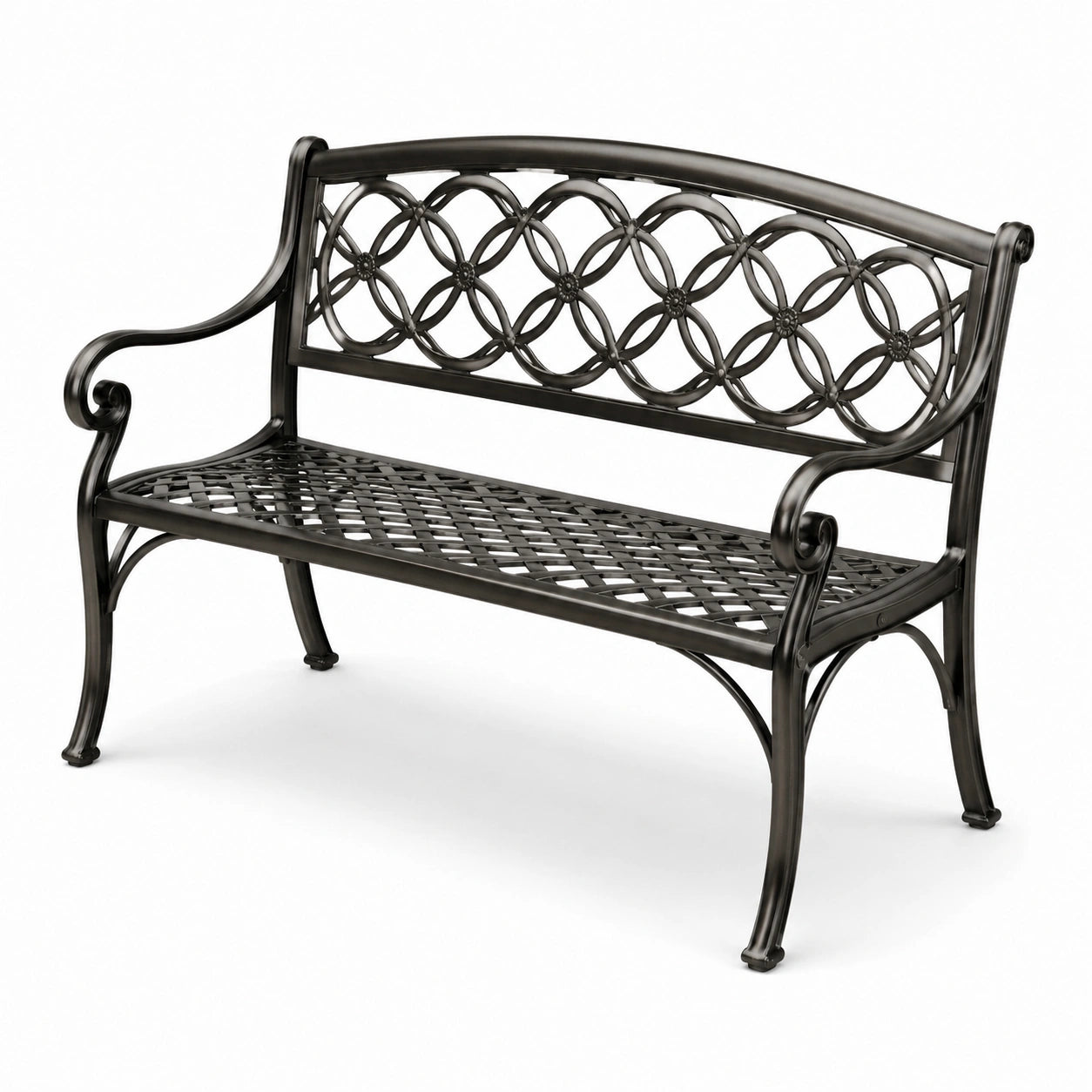 Panchina da giardino in metallo nero 122x62x81 cm