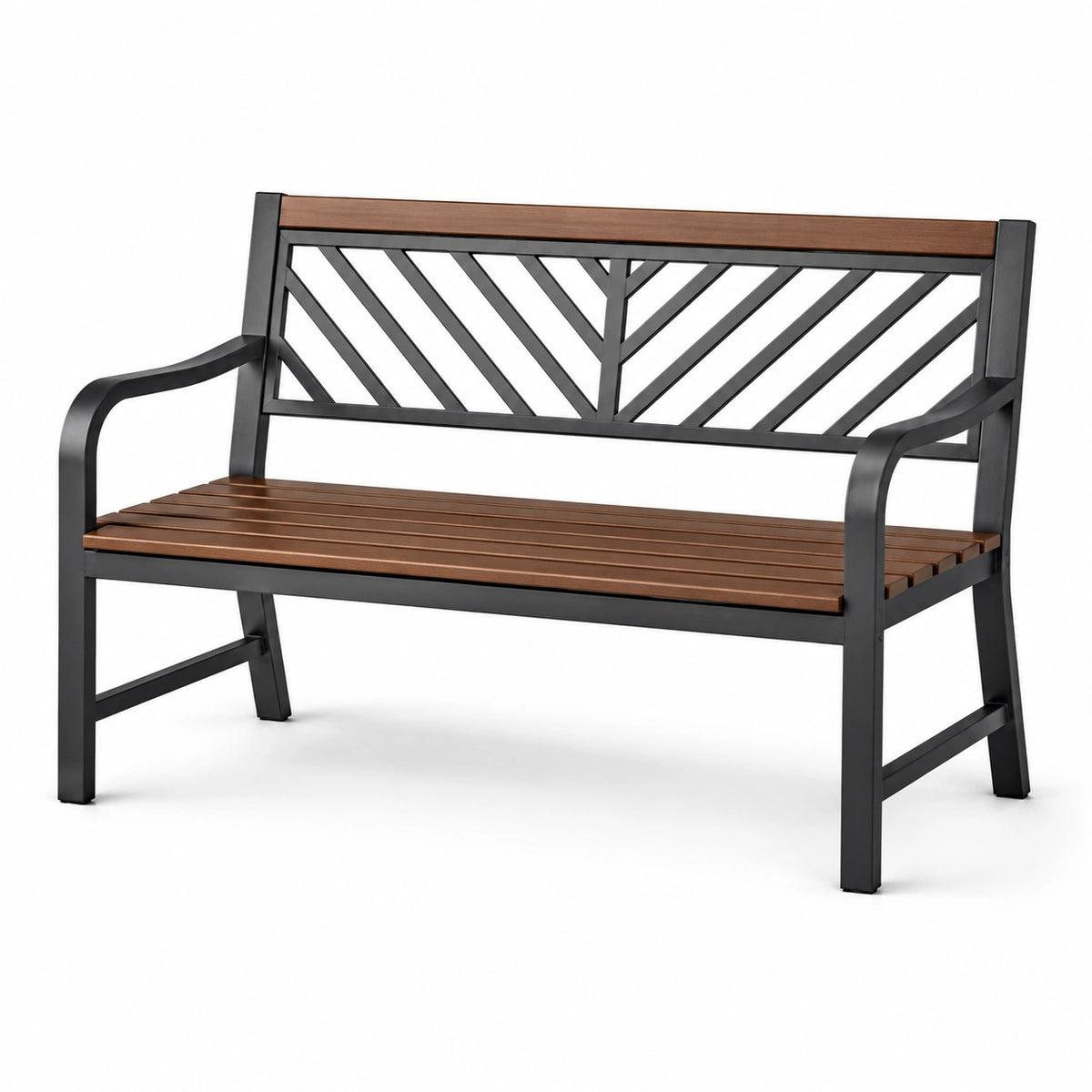 Panchina da giardino in metallo e legno nero/marrone
