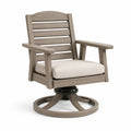 Poltrona girevole in legno con cuscino in tessuto beige